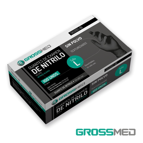 Guantes De Nitrilo Talla L Negro X 100 Unidades Grossmed