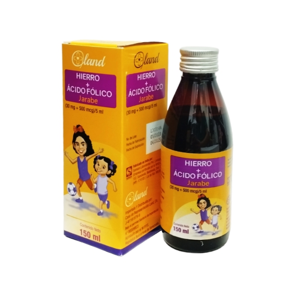 Hierro+Ácido Folico Jarabe Adulto 30Mg/500Mcg 150Ml Land