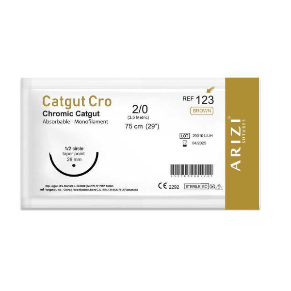 Sutura Cromico 2-0 Aguja Curva No Cortante/Absorbible 26Mm R-123 Arizi
