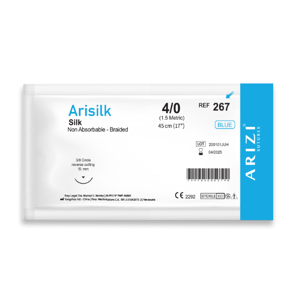 Sutura Seda Silk 4-0 Aguja Curva No Cortante/No Absorbible 13Mm R-267 Arizi