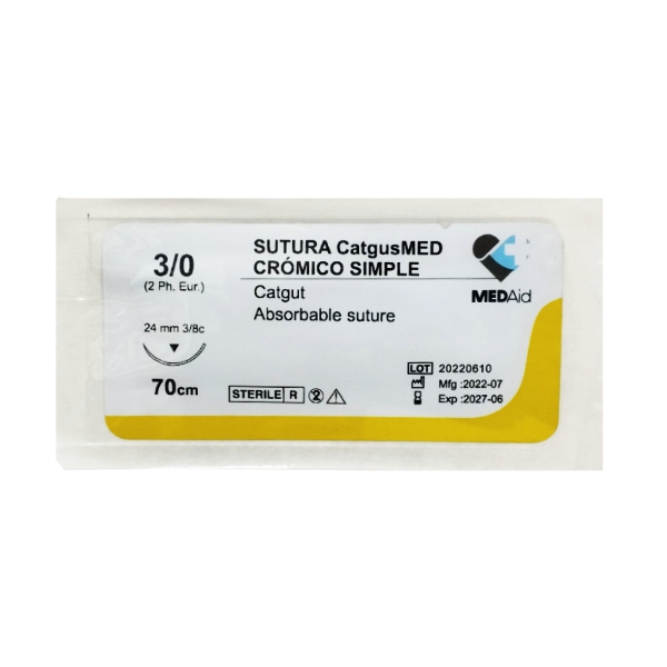Sutura Simple 3-0 Aguja Curva Cortante/Absorbible 24Mm R-1348 Medaid