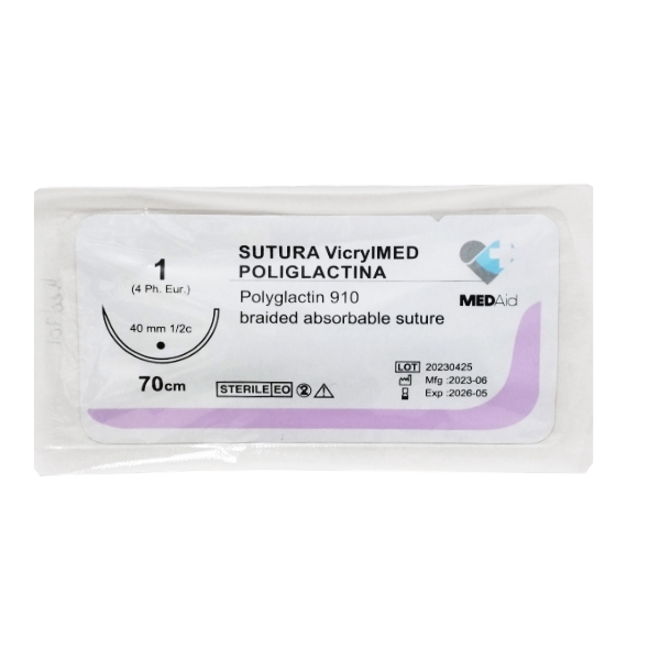 Sutura Vicryl 1 Aguja Curva No Cortante/Absorbible 40Mm-70Cm Medaid