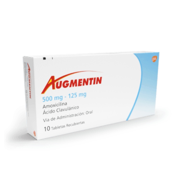 Augmentin Amoxicilina + Ácido Clavulánico 500Mg/125Mg X 10 Tabletas Gsk