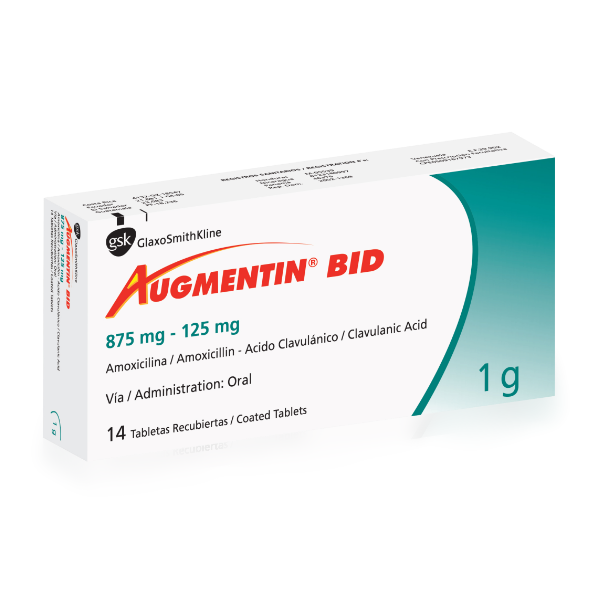 Augmentin Amoxicilina + Ácido Clavulánico 875Mg/125Mg X 14 Tabletas Gsk