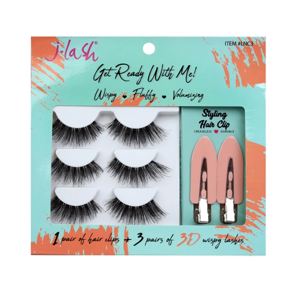 J-Lash Get Ready With Me 1 Par Clips + 3 Lashes Lnc3