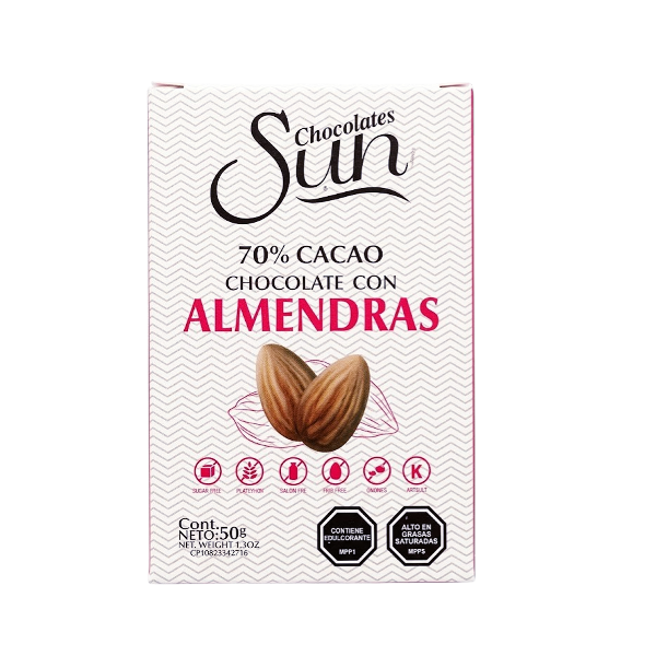 Sun Chocolate Oscuro/Almendra Sin Azúcar 50Gr.