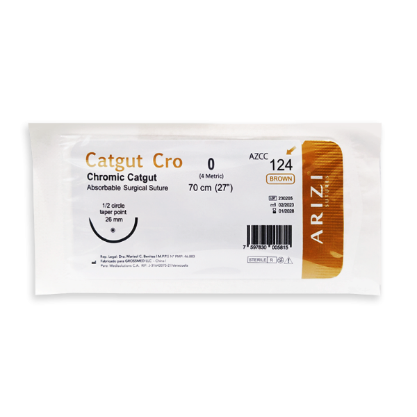Sutura Crómico 0 Aguja Curva No Cortante Absorbible 70Cm Arizi R-124
