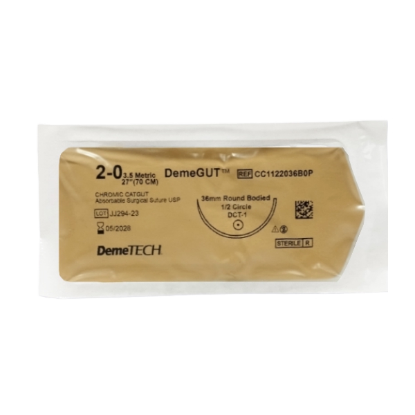 Sutura Cromico 2-0 Aguja Curva No Cortante/Absorbible 36Mm Demetech