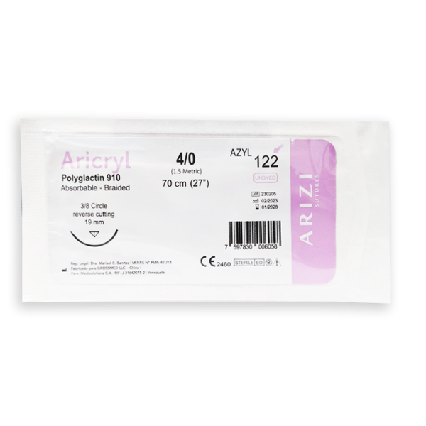 Sutura Vicryl Poliglactin 4-0 Aguja Curva Cortante/Absorbible 70Cm R-122 Arizi