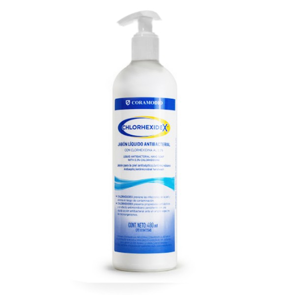 Chlorhexidex Jabón Líquido Antibacterial Con Valvula 480Ml Coramodio