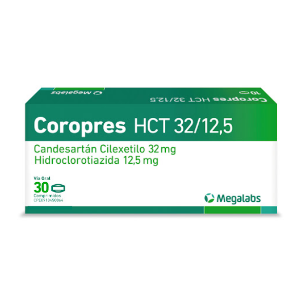 Coropres H Candesartán+Hidroclorotiazida 32/12.5Mg X 30 Comprimidos Megalabs
