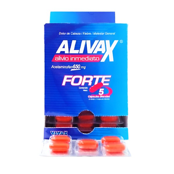 Alivax Forte Acetaminofén 650Mg X 5 Cápsulas Blandas De Dispensador Vivax