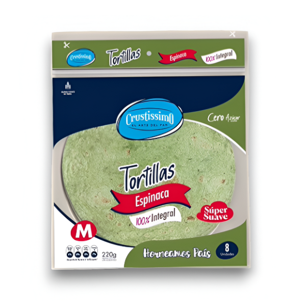 Crustissimo Tortillas Espinaca 100% Integral 8 Unidades 680Gr