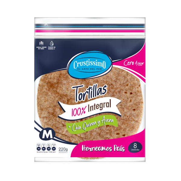 Crustissimo Tortillas Integral Con Chia.Quinoa.Avena X 8 Unidades 220G