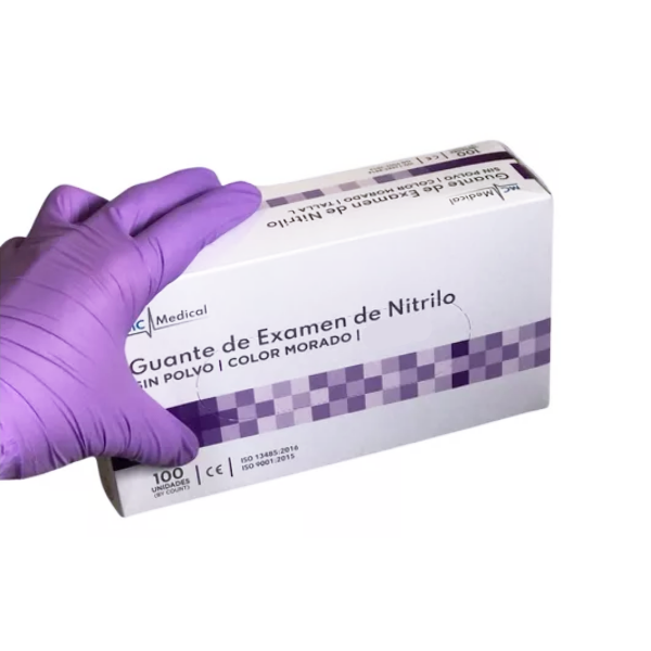 Guantes De Examen Nitrilo Color Morado Talla S X 100 Unidades Mc Medical - Imagen 2