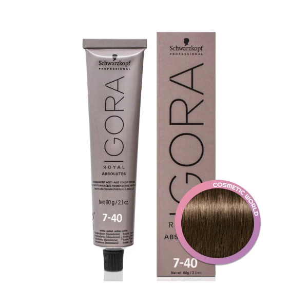 Igora Schwarzkopf Tinte Royal Absolutes 7-40 Rubio Medio Beige 60Gr - Imagen 2