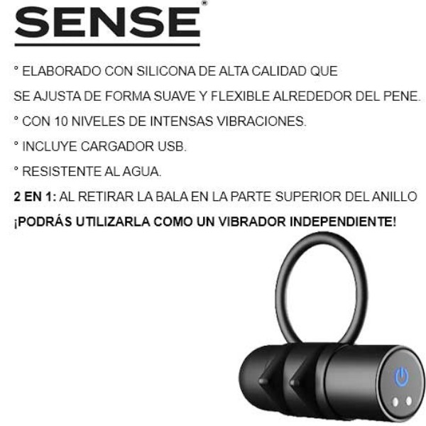 Sense Anillo Vibrador Con Cargador Usb - Imagen 4