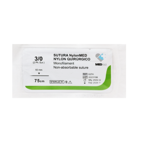 Sutura Nylon 3-0 Aguja Recta Cortante No Absorbible 60Mm-45Cm Medaid