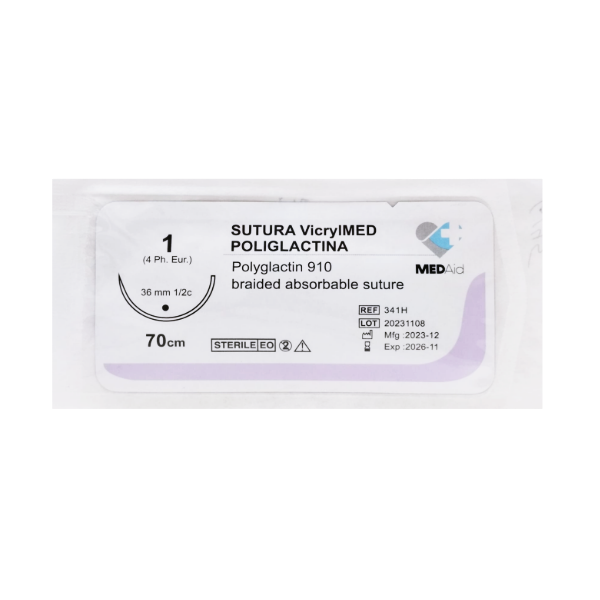 Sutura Vicryl 1 Aguja Curva No Cortante Absorbible 36Mm-70Cm Medaid