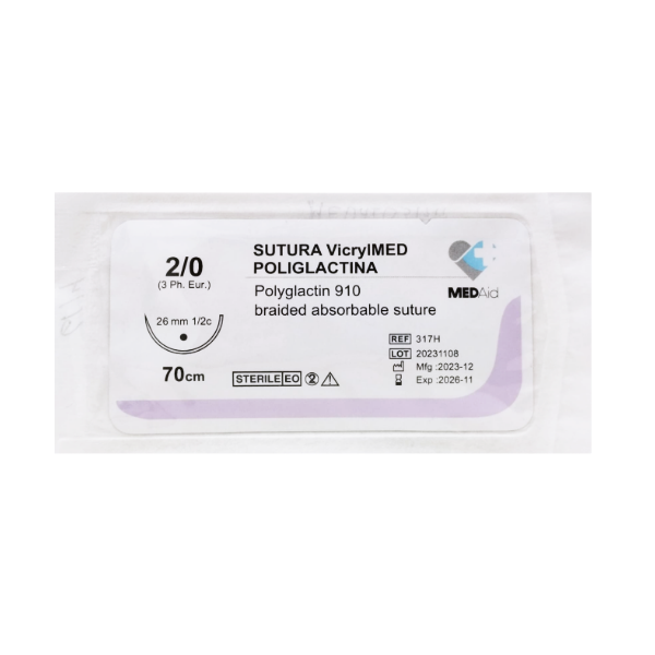 Sutura Vicryl 2-0 Aguja Curva No Cortante Absorbible 26Mm-70Cm Medaid