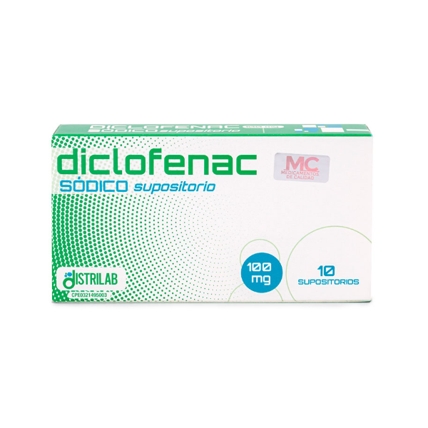 Diclofenac Sódico 100Mg X 10 Supositorios Distrilab