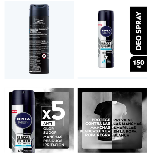 Nivea Desodorante Men Spray Black&White Fresh 150Ml. - Imagen 2