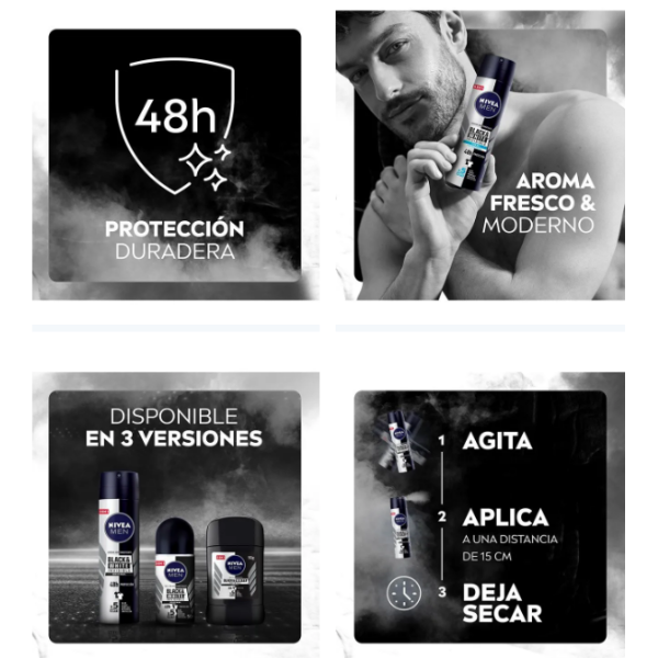 Nivea Desodorante Men Spray Black&White Fresh 150Ml. - Imagen 3