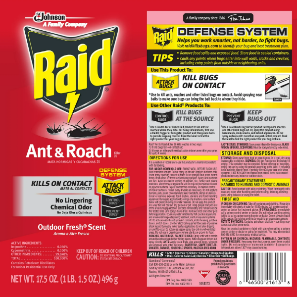 Raid Hormigas/ Cucarachas Outdoor Fresh 496Gr - Imagen 2