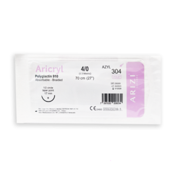 Sutura Vicryl 4-0 Aguja/Curva No Cortante/Absorbible 17Mm-70Cm R-304  Arizi