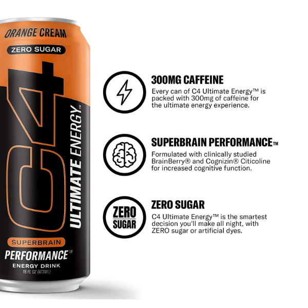 C4 Ultimate Energy Drink Orange Cream Sin Azúcar 473Ml - Imagen 2