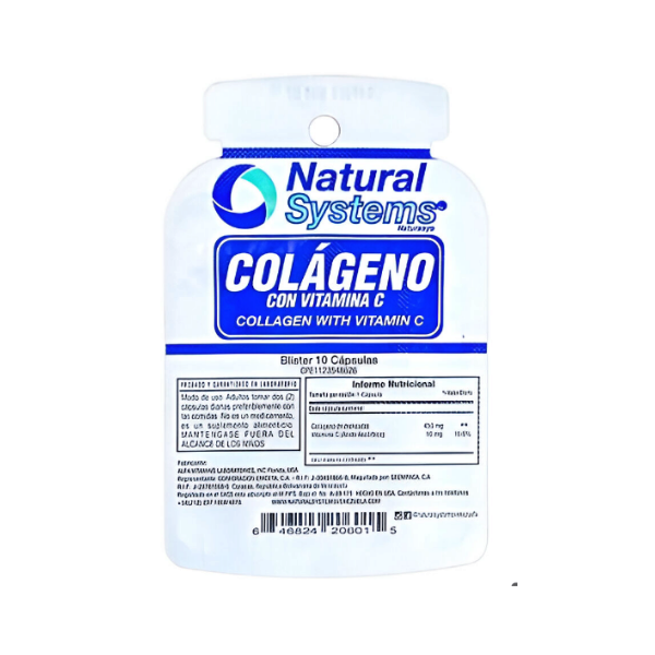 Colágeno + Vitamina C  X 10 Cápsulas Blandas De Dispensador Natural Systems