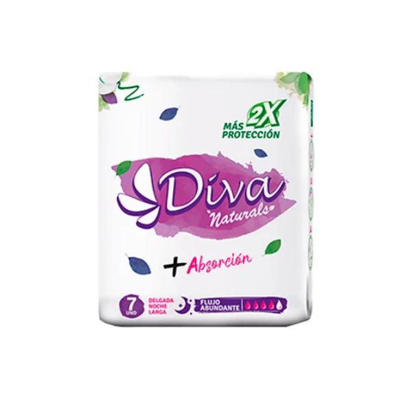 Diva Naturales Toallas Delgada/Noche X 7 Unidades