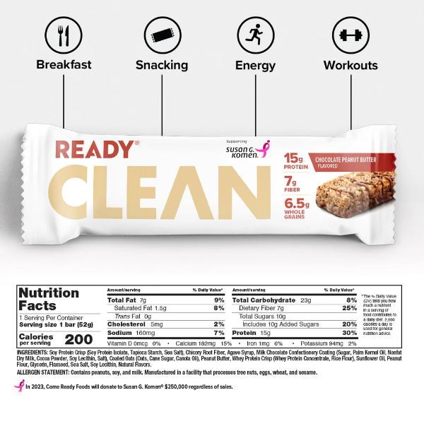 Ready Clean Barra De Chocolate Peanut 52Gr - Imagen 2