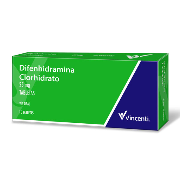 Difenhidramina Clorhidrato 25Mg X 10 Tabletas Vicenti