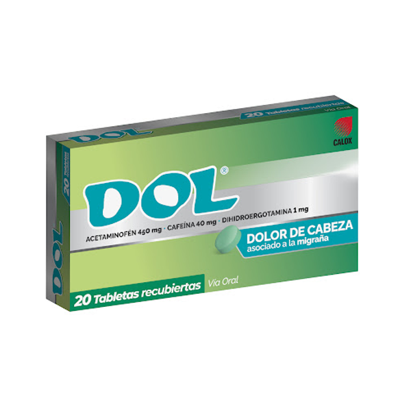 Dol Acetaminofén+Cafeína+Dihidroergotamina x 20 Tabletas - Calox ...