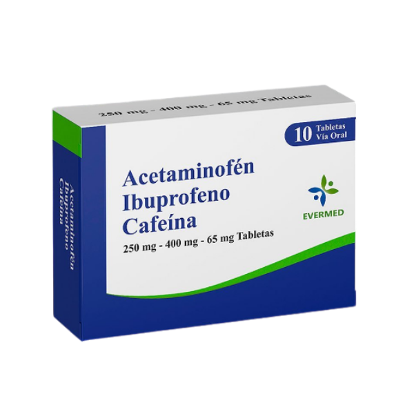 Acetaminofen+Ibuprofeno+Cafeina 250Mg/400Mg/65Mgx 10 Tabletas Evermed