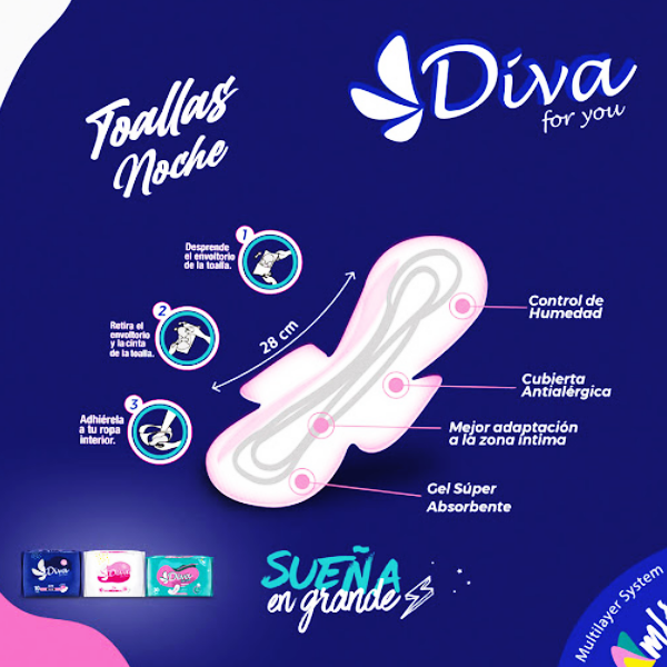 Diva Toallas Ultra Delgada Noche X 10 Unidades. - Imagen 3