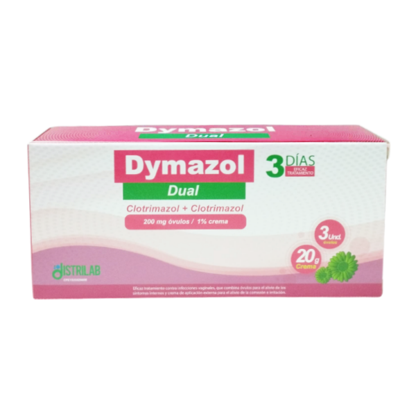 Dymazol Dual Clotrimazol 200Mg/1% X 3 Ovulos Y 20Gr Crema Distrilab
