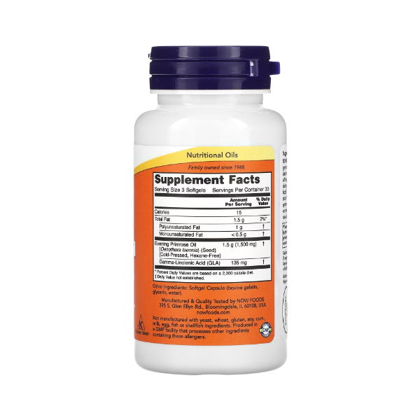 Evening Primrose Oil Aceite de Onagra 500Mg X 100 Capsulas Now - Imagen 2