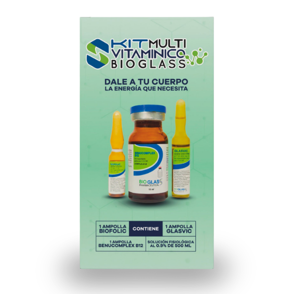 Kit Multivitaminico (Vitamina C - Complejo B - Ácido Fólico) + Solucion 0.9% Bioglas