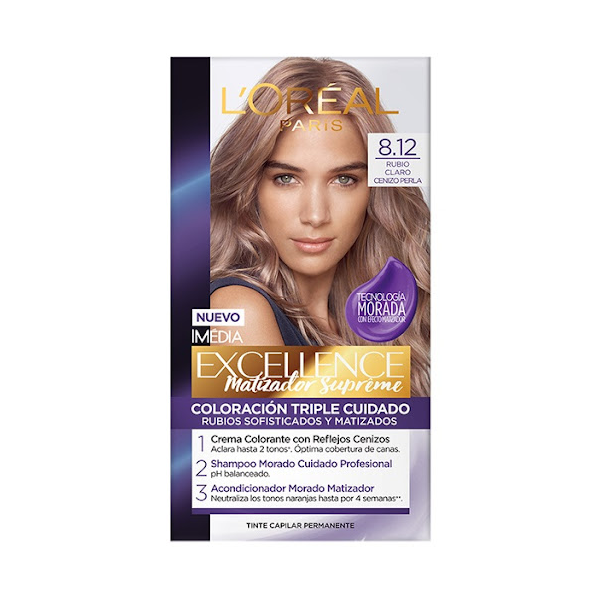 Loreal Excellence Matizador Kit Tinte 8.12 Rubio Claro Ceniza