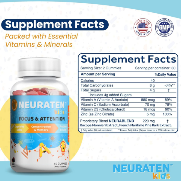 Neuraten Kids Focus & Attention X 60 Gomitas. - Imagen 2