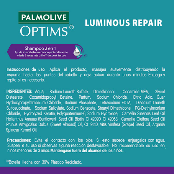 Palmolive Optims Champu Acondicionador Vital Keratina Luminous Repair 700Ml - Imagen 7