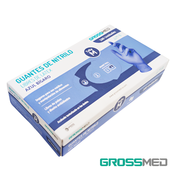 Guantes De Nitrilo Talla M Azul Bigaro X 100 Unidades Grossmed