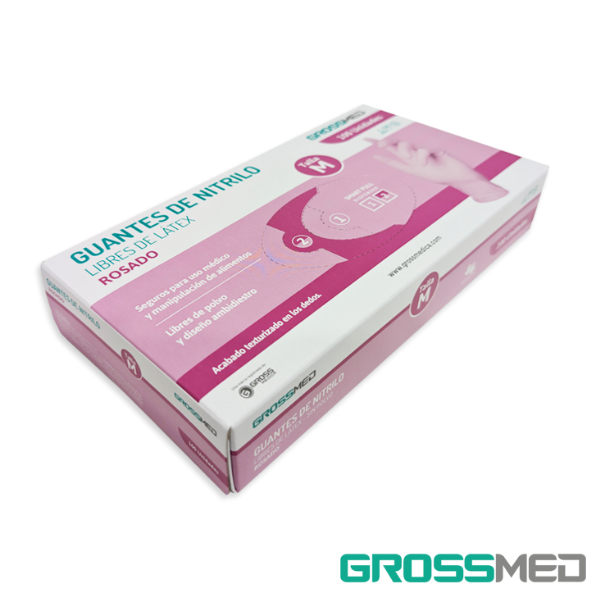 Guantes De Nitrilo Talla M Rosado Sin Polvo X 100 Unidades Grossmed