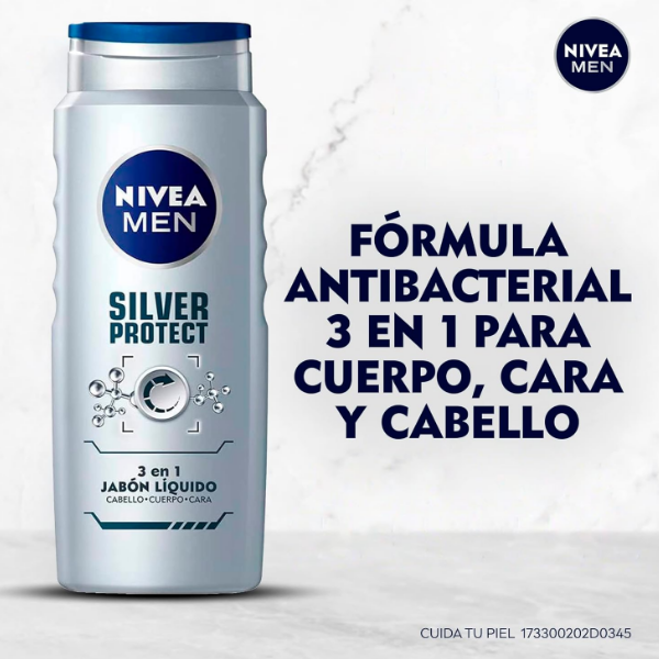 Nivea Jabón Líquido Para Hombres Silver Protect 3 En 1 500Ml - Imagen 2