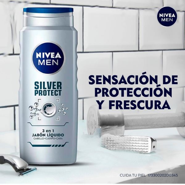 Nivea Jabón Líquido Para Hombres Silver Protect 3 En 1 500Ml - Imagen 4