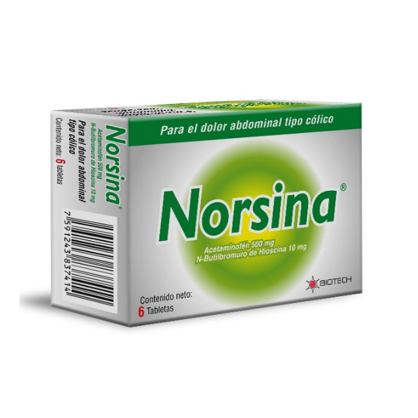 Norsina Acetaminofén+Butilbromuro De Hioscina X 6 Tabletas Biotech