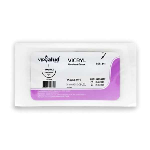 Sutura Vicryl 1 Aguja Curva No Cortante Absorbible 30Mm-75Cm Ref-341 Vipsalud