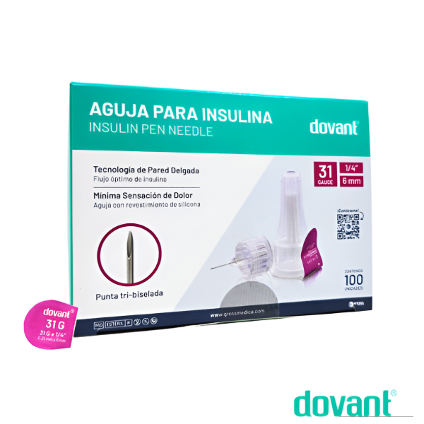 Aguja Para Insulina Pen Needles 31Gx1/4" X 100 Unidades Dovant